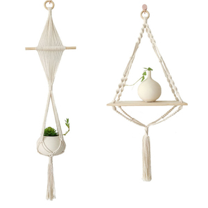 Étagère murale flottante en macramé en <span class=keywords><strong>corde</strong></span> de coton faite à la main, style moderne, pour plantes, décoration murale pour salon et salle de bain - Product Image 5