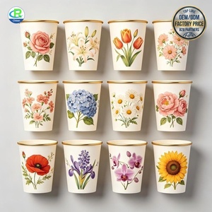 Gobelets à café jetables recyclables en gros, sans plastique, avec revêtement aqueux, en papier, 8oz 12oz 16oz, imprimés sur mesure motif floral - Product Image 1