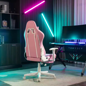 เก้าอี้เกมมิ่งหนังแท้ปรับระดับได้ หมุนได้ รุ่น 5934 สีชมพู พร้อมที่พักเท้า - Product Image 4