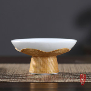 Bamboo Woven <b>Tea</b> And Snack Plate Porcelain Clasp High Legged Fruit Dish Chinese Zen Style Nut <b>Tray</b> - Product Image 2
