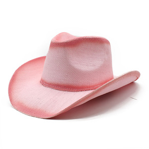 <span class=keywords><strong>Chapeau</strong></span> de cowboy occidental en paille peint à la main avec dégradé de couleurs, unisexe, à large bord, protection solaire, pour la plage, les voyages, l'extérieur, style vintage - Product Image 4