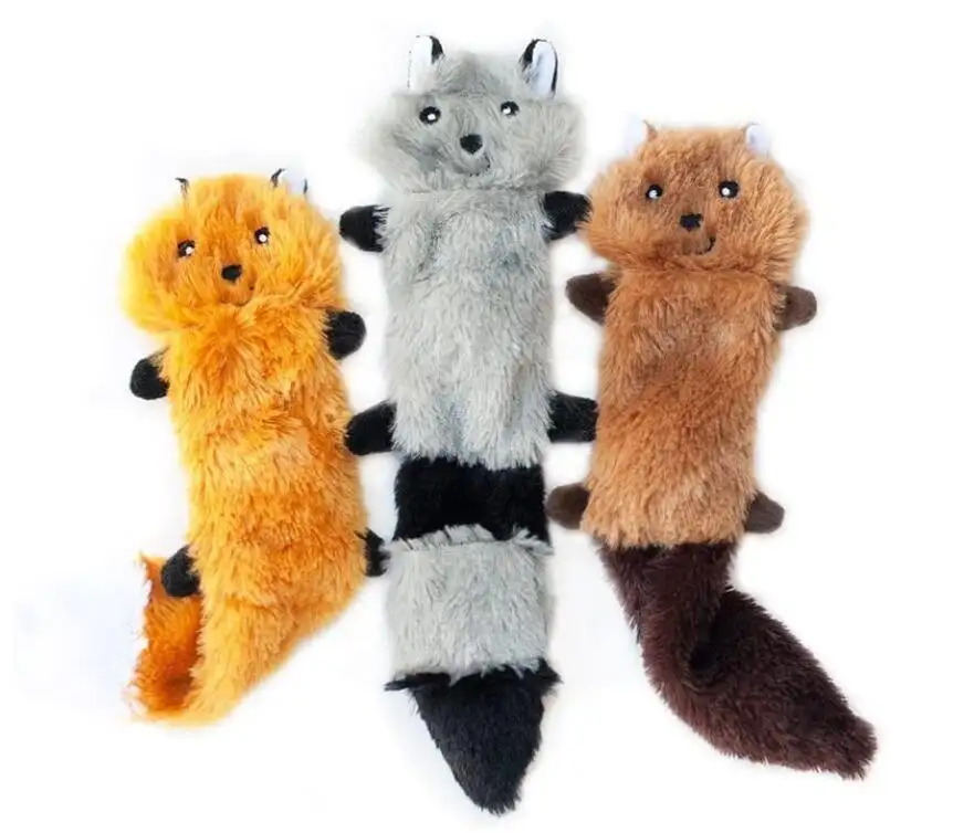 Brinquedo de cachorro de pelúcia, conjunto de brinquedos mastigados para cães de médio e grande porte com squirrel e guaxinim