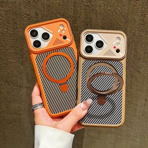 High Quality Invisible Ring Magnetic Mobile Phone <b>case</b> for <b>iPhone</b> 17 air 16 15 Pro Max Carbon Fiber Shockproof Holder Cover Back - Product Image 4