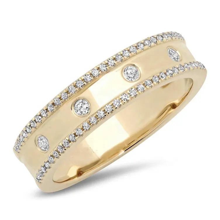 Gold Plated 925 Sterling Silver Bezel Diamond Band Jewelry Ring