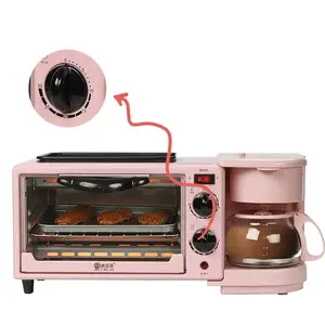 New Retro Pink 3-in-1 breakfast maker Multi-functional oven toaster Coffee maker toaster home office Semi-automatic Coffee Mach