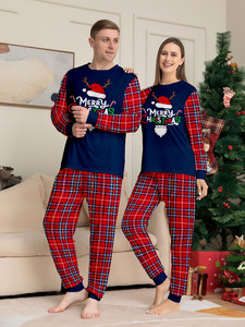 Conjunto de Pijamas de Malha Xadrez Vermelho Personalizado, Fantasias de Natal Personalizadas para Família com Logo Frontal, Pijamas para Dropshipping - Product Image 2