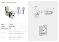 Serrure à came plate en alliage de zinc MK104-30 finition chrome brillant avec clé passe-partout pour armoires, bureaux et tiroirs (clé à 1 ou 2 positions)