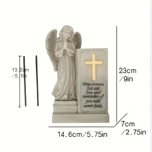Estatua de Ángel Conmemorativa de Resina con Luz LED Solar para Cementerio y Jardín, Diseño de Cruz, Adorno para Maceta - Product Image 5