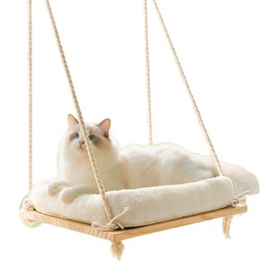 Hamaca para gatos con ventosa, cama rectangular de madera maciza con cojín para gatos, colgante para balcón, duradera, para las cuatro estaciones, tamaño mediano - Product Image 5