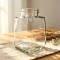 Bouteille en verre vide rectangulaire à large ouverture avec filetage, en verre transparent, vente en gros directe usine Chine