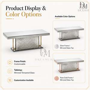 Mesa de Banquete de Acero Inoxidable de Lujo con Cubierta de Vidrio Espejo, Panel Texturizado y Pedestal, Proveedor Mayorista para Bodas y Eventos - Product Image 3