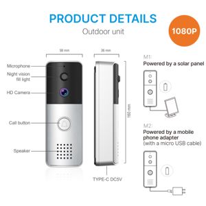 Nouvelle conception, <span class=keywords><strong>interphone</strong></span> vidéo sans fil WIFI de haute qualité, <span class=keywords><strong>interphone</strong></span> domestique, sonnette <span class=keywords><strong>audio</strong></span> avec batterie, charge solaire, déverrouillage de la porte - Product Image 5