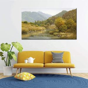 Peinture sur toile Paysage de montagne avec ruisseau, Art décoratif vert, Œuvre d'art à l'huile pour la décoration intérieure - Product Image 2