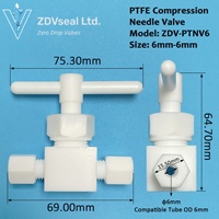 Vanne à boisseau sphérique en PTFE pur ZDVseal avec raccord à compression, résistante aux solvants chimiques, 4mm 6mm 8mm 10mm