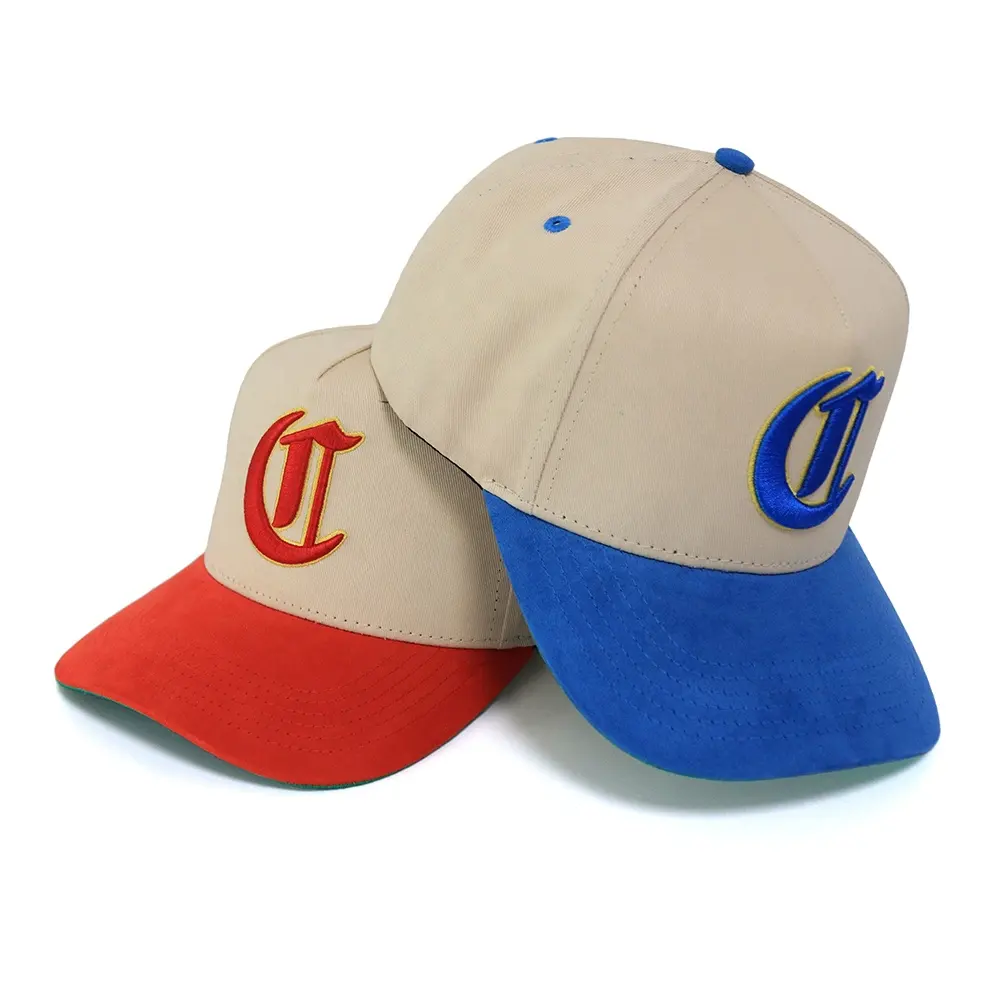 Adjustable curved brim structured custom logo 5 panel cotton fabric cap outdoor sports a frame shape baseball cap