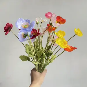 S0209 2022 yeni ipek kök çiçekler parti ev düğün dekorasyon yüksek simülasyon sahte sahte yapay gelincik çiçeği satılık