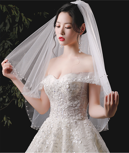 Feishiluo Deux Couches Visage <span class=keywords><strong>Voile</strong></span> Bling Glitter Tulle Voiles De Mariage Courts Bord Perle Blanc/Ivoire Voiles De <span class=keywords><strong>Mariée</strong></span> Avec Peigne - Product Image 6