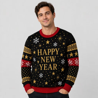 Pull de Noël moche pour homme, motif jacquard lettres et flocons de neige, tricoté, pour les fêtes, en polyester/coton