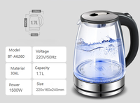 Bouilloire Électrique Sans Fil en Verre de Haute Qualité, Meilleure Vente, Arrêt Automatique, Base Rotative à 360 Degrés, Usage Domestique, Portable