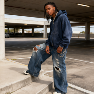 TKAN463 Sweat à capuche oversize pour homme avec impression de logo personnalisé, lavage à l'acide, fermeture éclair, style vintage streetwear, hiver, plaid, coton, polaire, fermeture éclair - Product Image 2