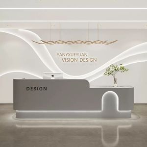 Mostrador de Recepción de Acero Inoxidable Chapado en Oro para Salón de Belleza, Tamaño y Logotipo Personalizables para Salón o Tienda - Product Image 3