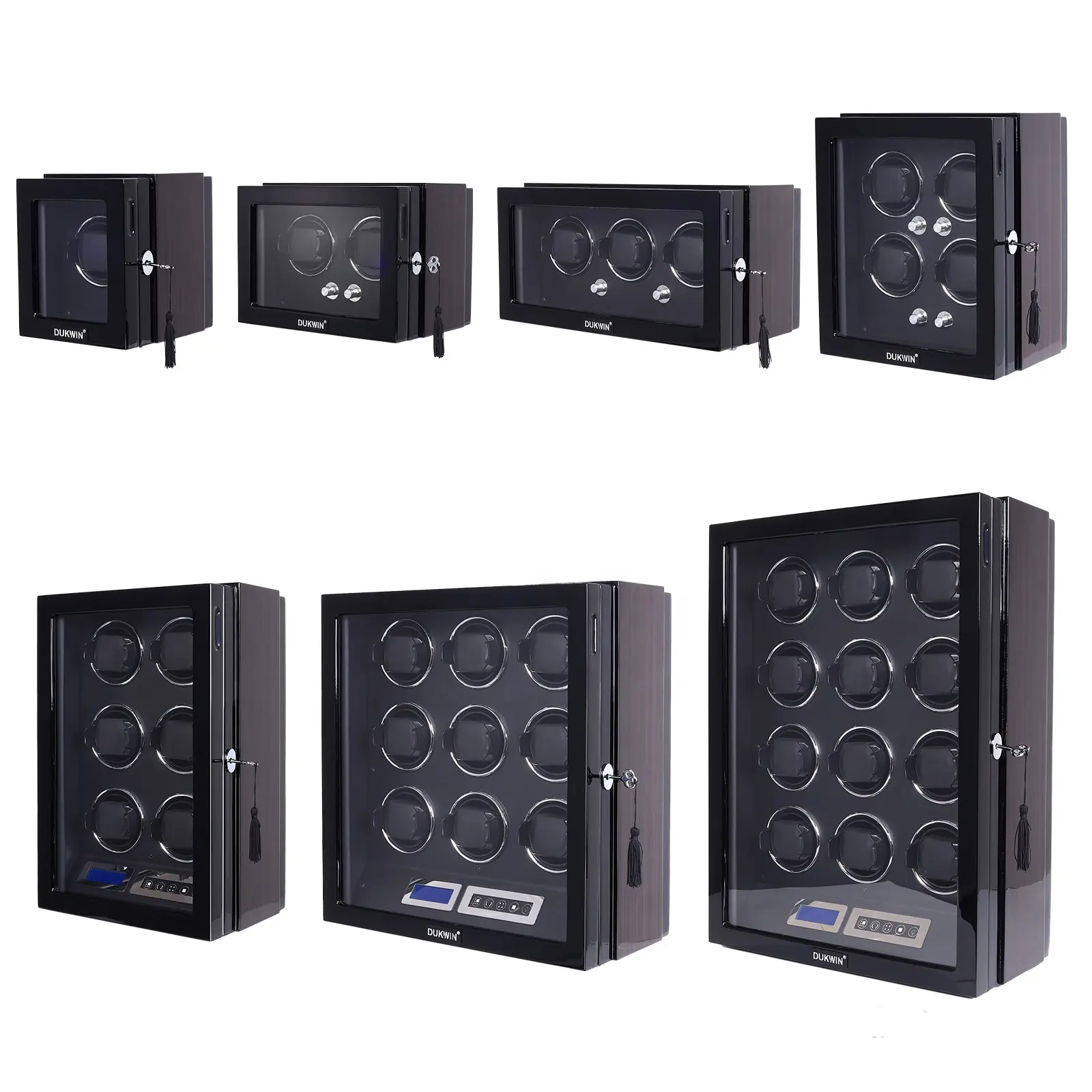 Caja de bobinador de reloj de madera con pantalla táctil Led, reloj de lujo personalizado con 1, 2, 3, 4, 6, 9, 12 ranuras, LCD, Control remoto, caja de seguridad automática
