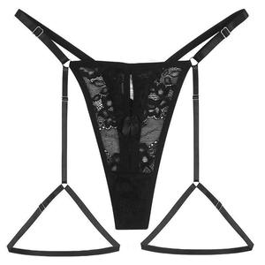 Sous-vêtements sexy transparents pour femmes, culottes <span class=keywords><strong>en</strong></span> dentelle taille basse avec jarretière, string <span class=keywords><strong>en</strong></span> dentelle sans couture - Product Image 5