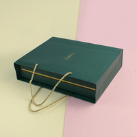 Boîte cadeau rigide verte personnalisée pour bijoux avec logo doré en relief, insert blister et carte dorée à bord surélevé – Emballage de luxe