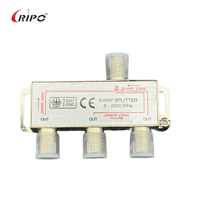 CE Certified RIPRO High Quality F-Type Coaxial 3-Way Video Splitters Converters Power Pass 5-2500MHz High Performance Metal CN