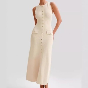 ขายส่งเสื้อผ้าสั่งทำคุณภาพสูงสำหรับฤดูร้อน แบบไม่มีแขน คอติดกระดุม มีกระเป๋า ทรงเข้ารูป ผ้ายืด/โพลีเอสเตอร์ เรียบง่าย สบายๆ ความยาวปานกลาง - Product Image 4