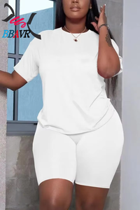 Conjuntos de 2 Piezas de Punto de Color Sólido para Mujer, Trajes Deportivos de Verano, Shorts de Ciclismo, Conjuntos de Jogging para Entrenamiento, Trajes Deportivos para Mujer - Product Image 3
