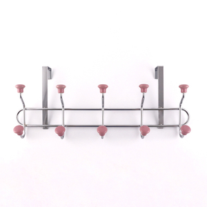 Pink Grip 5 <b>Hooks</b> Metal <b>Over</b> <b>Door</b> Hanger Practical Clothes Storage Rack For Household Use - Product Image 1