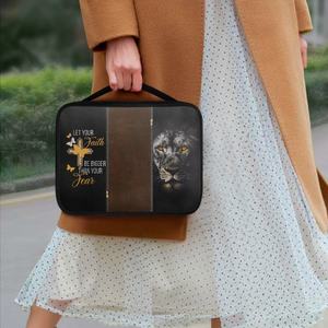 Borse firmate <span class=keywords><strong>di</strong></span> beni <span class=keywords><strong>di</strong></span> lusso detto biblico personalizzato-lascia che la tua fede sia più grande delle tue lacrime leone sulla croce stampa bibbia proteggere libro borsa in tessuto poliestere - Product Image 2