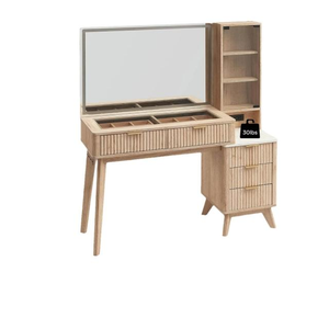 Natural <strong>Walnut</strong> Wood Dresser <strong>Table</strong> Vanity Bedroom Drawers <strong>Dressing</strong> <strong>Table</strong> With Side Cabinet and Lighted Mirror - Product Image 4
