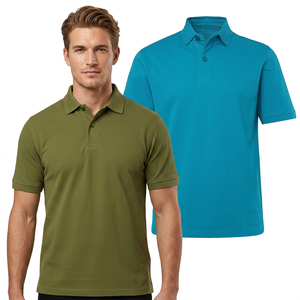 Camisas de Golf Personalizadas para Hombre, de Manga Corta, Color Sólido, Tallas Grandes, Tejidas, 100% Algodón, 220g, con Solapas Estampadas, Casuales y de Negocios - Product Image 1