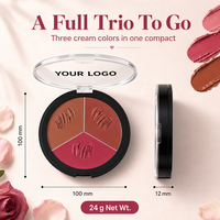 Baume blush hautement pigmenté, palette 3 couleurs, combo multicolore, fini scintillant, longue tenue, maquillage quotidien, cosmétiques, support de marque privée