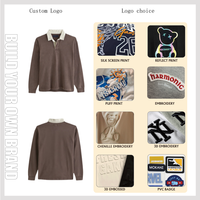T-shirt en coton à manches longues tricoté doux pour homme, col polo décontracté, grammage lourd, coupe oversize, personnalisable avec logo