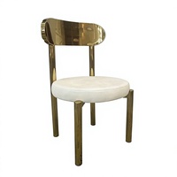 Chaise de salle à manger avec cadre en acier inoxydable doré, siège rond en velours blanc pour événements, mariages, locations, banquets, fêtes