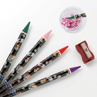 Arte de uñas autoadhesivo diamantes de imitación gema cepillo perforación recogiendo puntas herramientas de manicura 4 colores crayón cera punteado lápiz