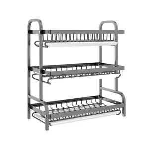 Égouttoir à vaisselle grande capacité en acier inoxydable à 3 niveaux, réglable et étanche, pour rangement de plats de cuisine - Product Image 4