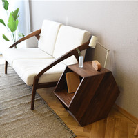 Table basse hexagonale moderne et simple en bois massif de noyer noir d'Amérique du Nord, style luxe léger, pour salon et hôtel