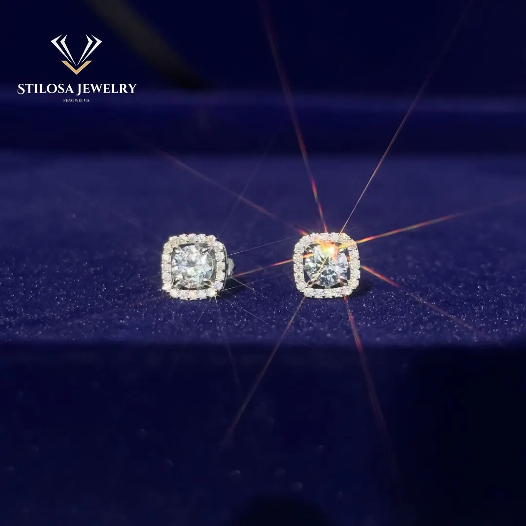 Đồ trang sức số lượng lớn bán buôn nhỏ bông tai bạc 925 sterling Silver Ladies Luxury vvs moissanite Bông tai