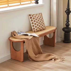 Solid Wood Bench Rattan Bed Footrest Minimalist Design Handmade Home Stool Ottoman Adult Use - Product Image 4