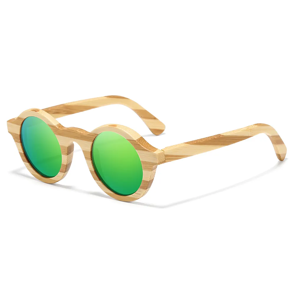 نظارات شمسية ملونة من الخيزران بشعار مخصص منقوش مستقطبة مستديرة من الخيزران نظارات شمسية من الخيزران للبيع بالجملة