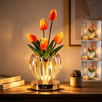 Nouvelle lampe LED en forme de tulipe artificielle dans un vase en verre, décoration de bureau Art Déco, rechargeable sans fil, à intensité variable par toucher, cadeau romantique pour chevet