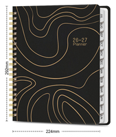 Carnet Organiseur/Agenda A4 à Couverture Rigide en Tissu, Conception Unique, Estampage Or, Reliure Spirale, Qualité Esthétique Supérieure