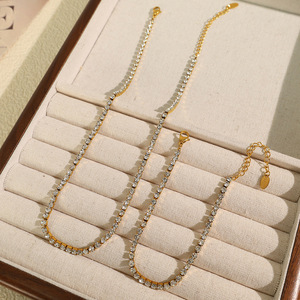 Fashion Jewelry <b>Set</b> Necklace And <b>Bracelet</b> Gold Rhinestone Channel Setting Women's Party Wear - Product Image 1