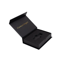 Impression couleur GRATUITE Boîte cadeau noire USB en carton rigide numérique à rabat magnétique avec intérieur en mousse souple prédécoupée