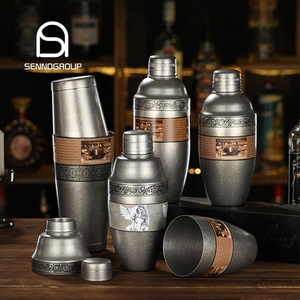 Cocteleras Boston de Acero Inoxidable 304 con Grabado, Mezclador Americano con Patrón de Chevron <span class=keywords><strong>Chaplin</strong></span> para Bar - Product Image 1
