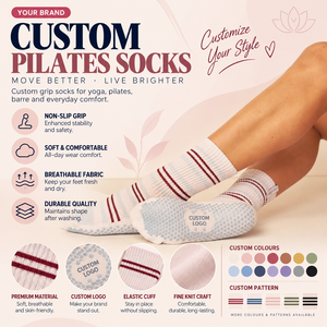 Custom White Dusty Pink Blue Stripe Pilates Yoga Grip <b>Socks</b> Silicone Dot Anti Slip Crew <b>Socks</b> <b>Women</b> Private Label - Product Image 1